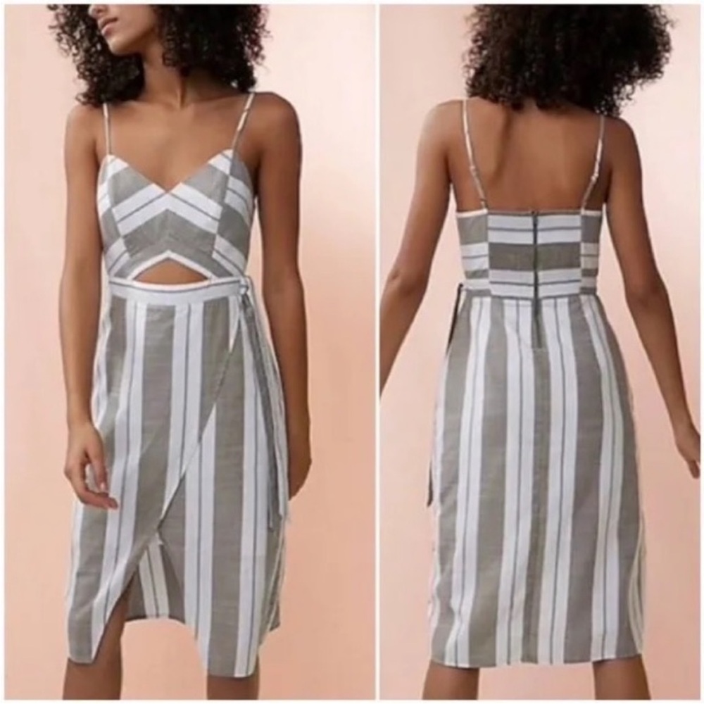 Express Gray and White Striped Midi Dress